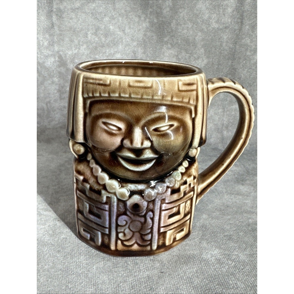 Vintage Tiki Mug Ceramic Brown Glossy Made In Japan